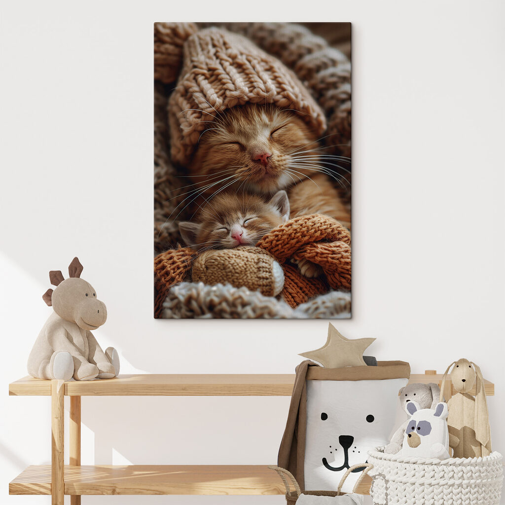 Cat and kitten in knitted hats