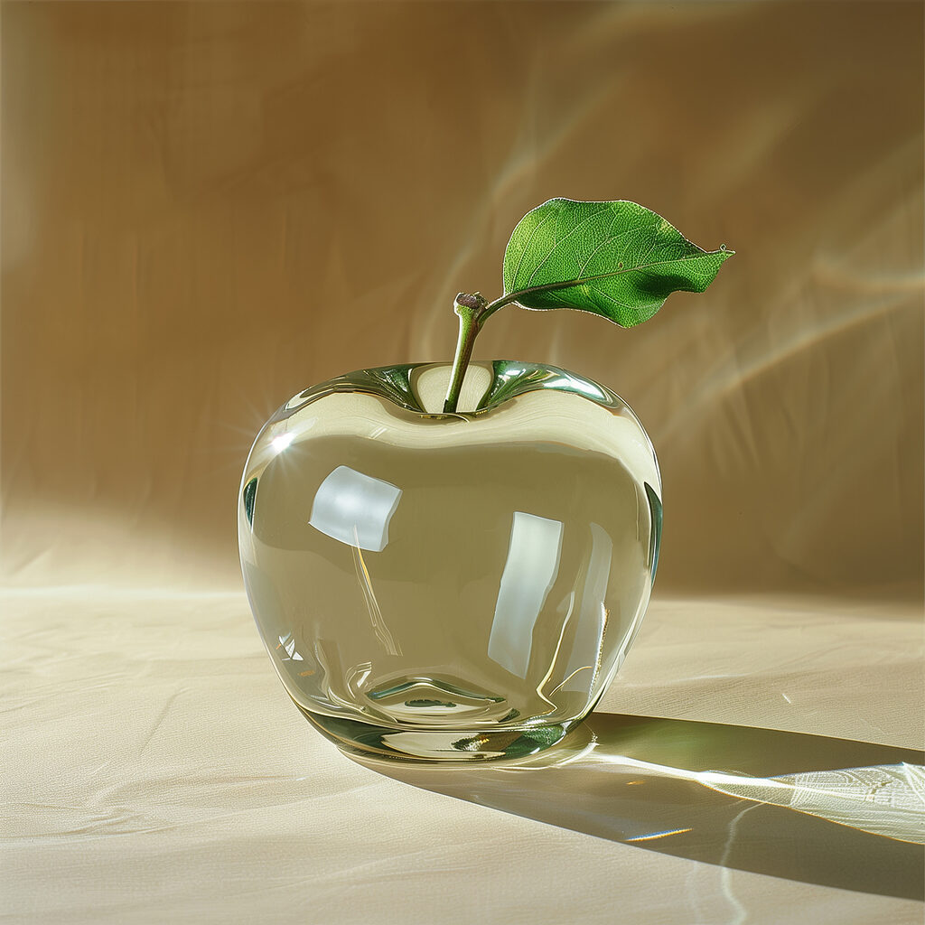 Glass apple with a leaf on it Glass apple with a leaf on it