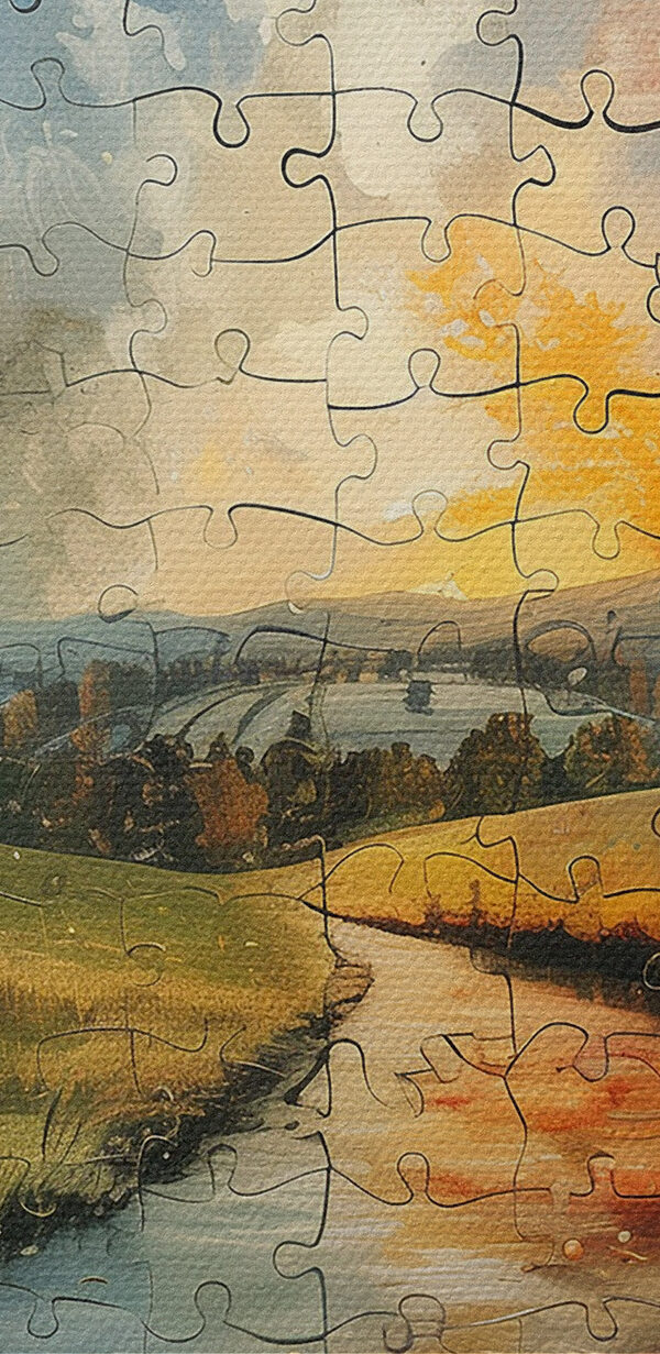 Puzzle przedstawiające rzekę z drzewami i księżycem Puzzle przedstawiające rzekę z drzewami i księżycem