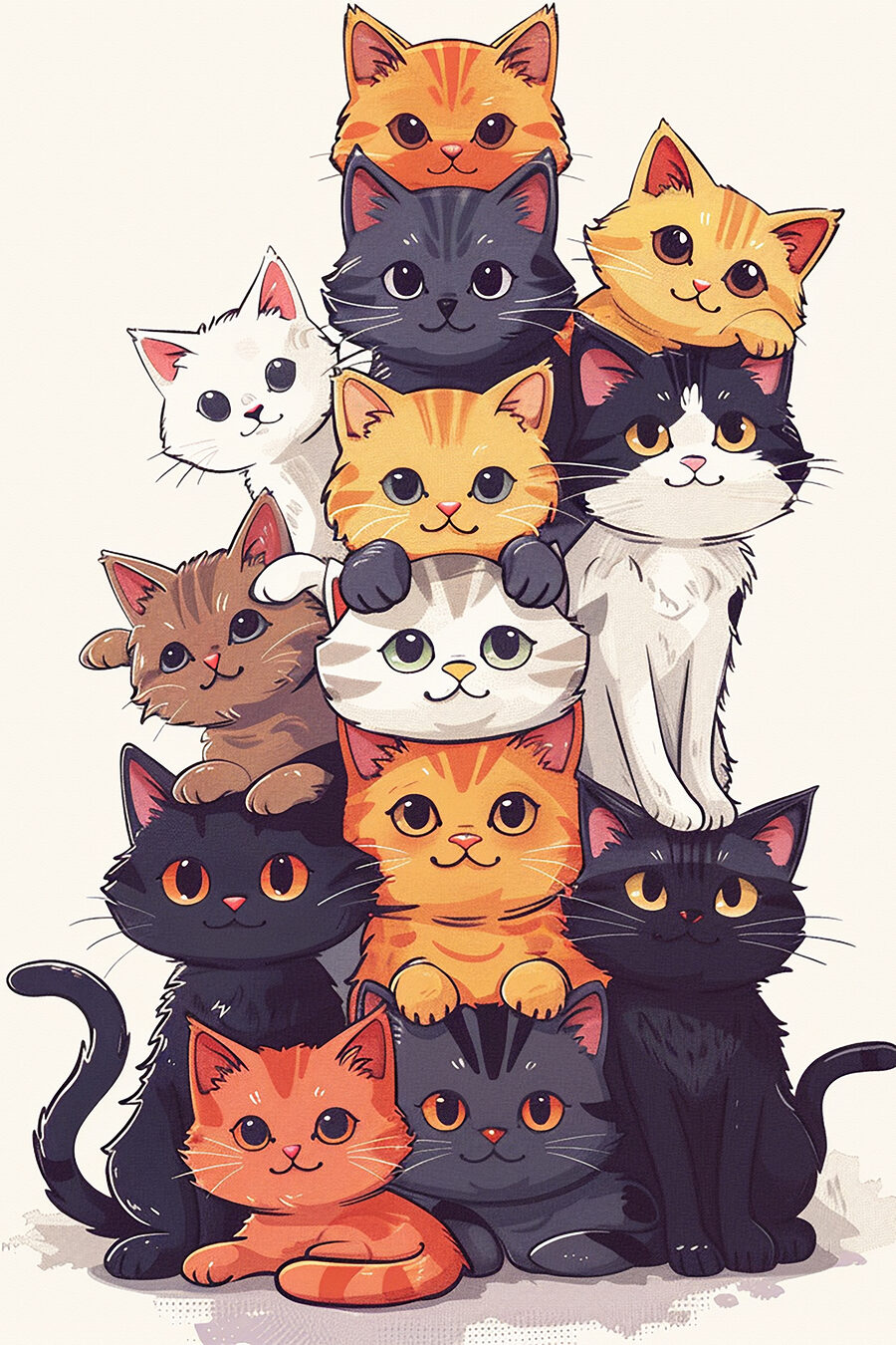 Canvas prints Group of cats stacked together