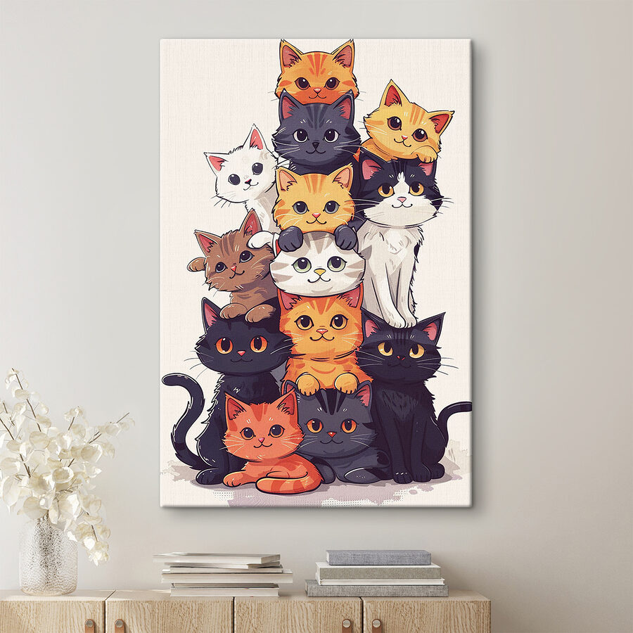 Canvas prints Group of cats stacked together