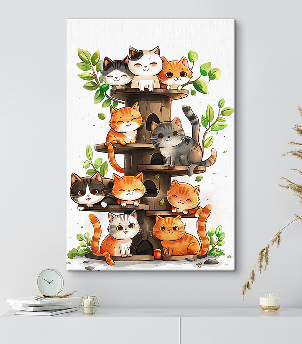 Group of cats on a tree