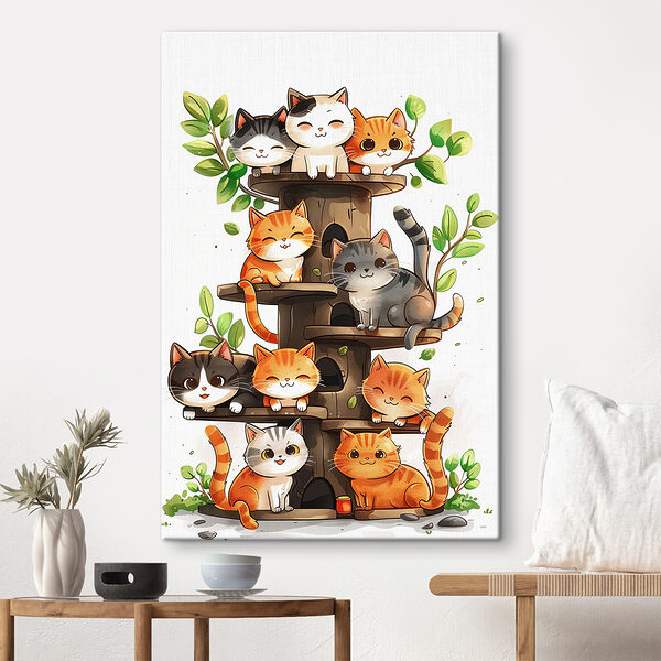 Group of cats on a tree