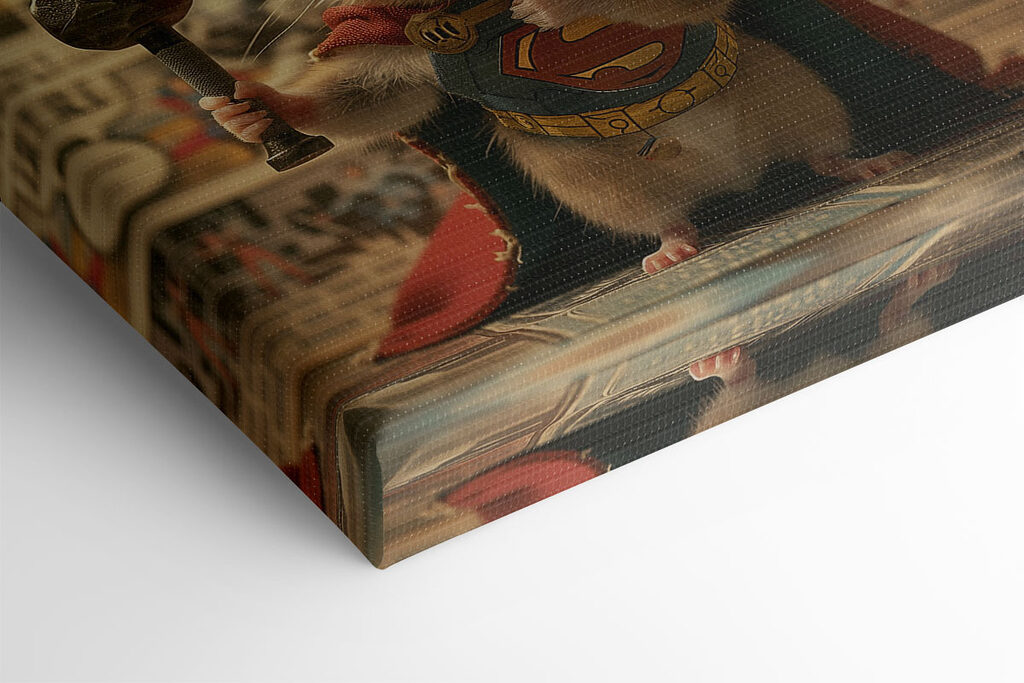 Hamster wearing a cape and holding a hammer