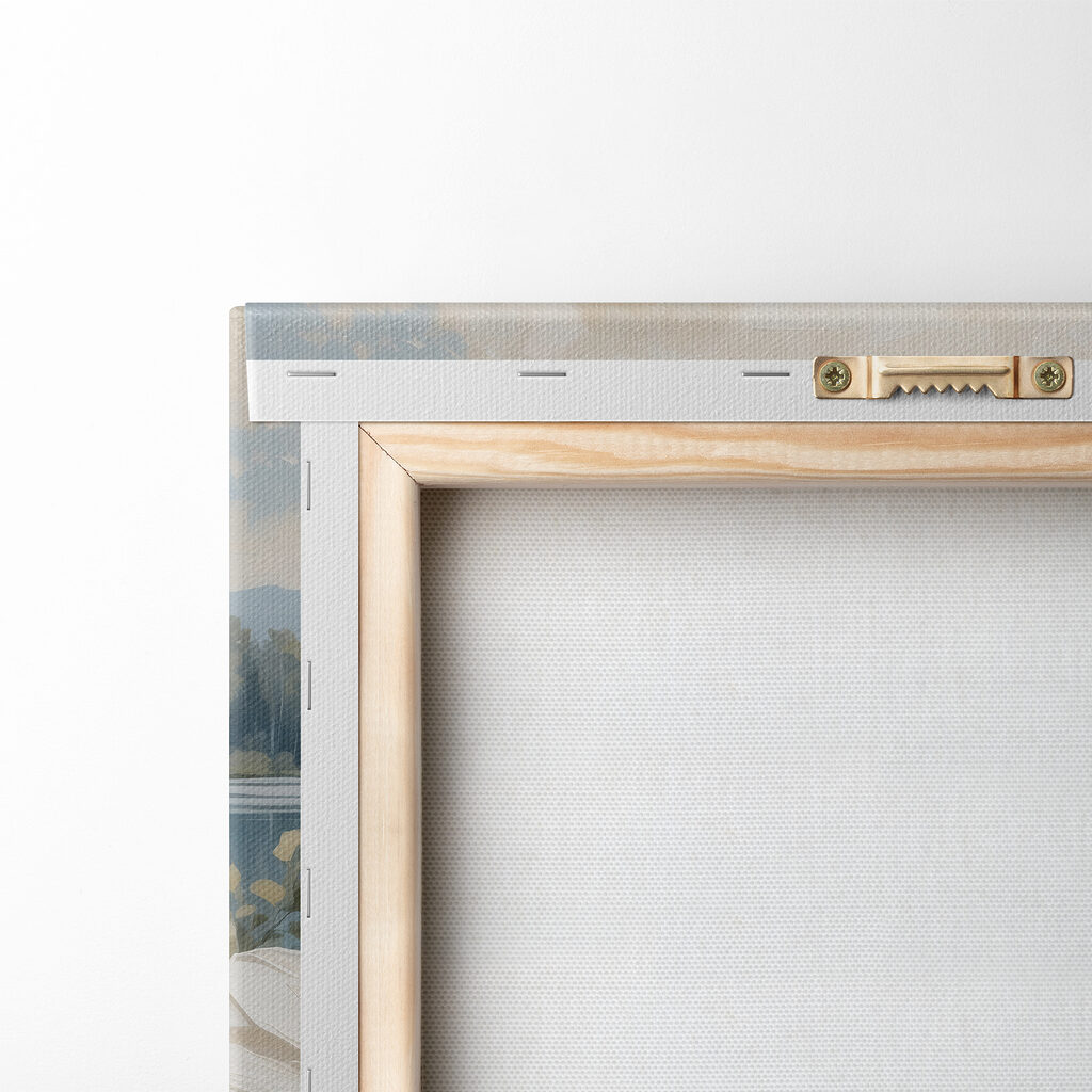 Painting of flowers by a lake