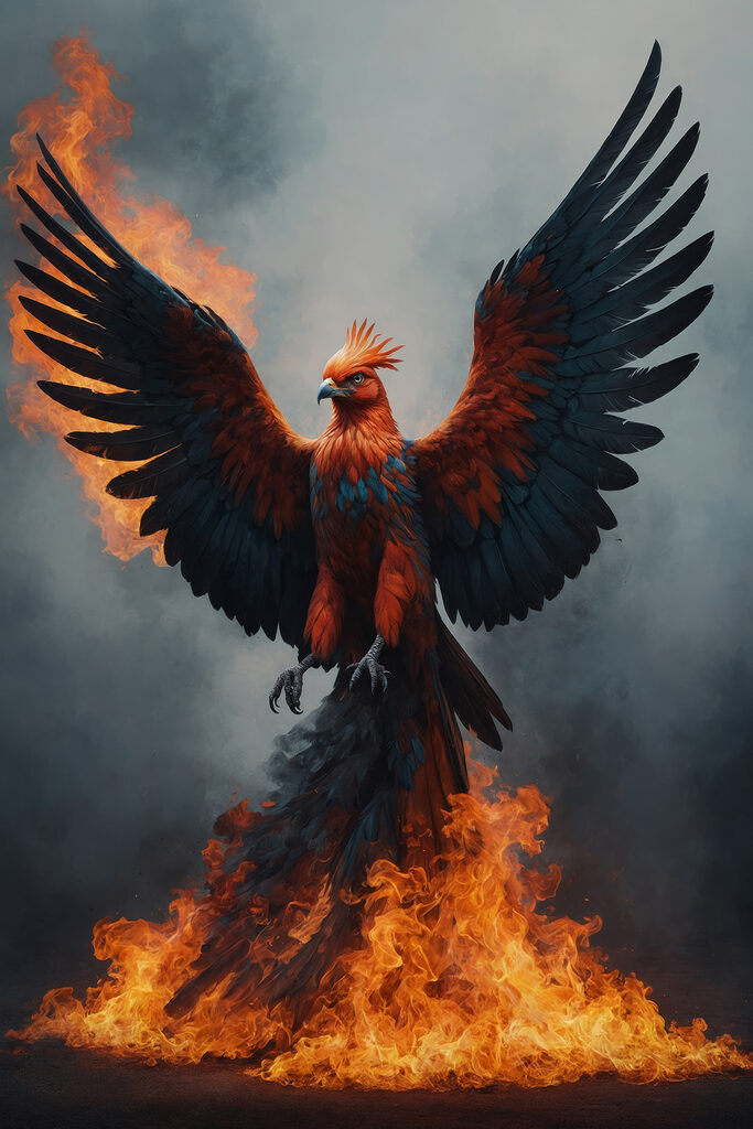 Bird with wings spread out