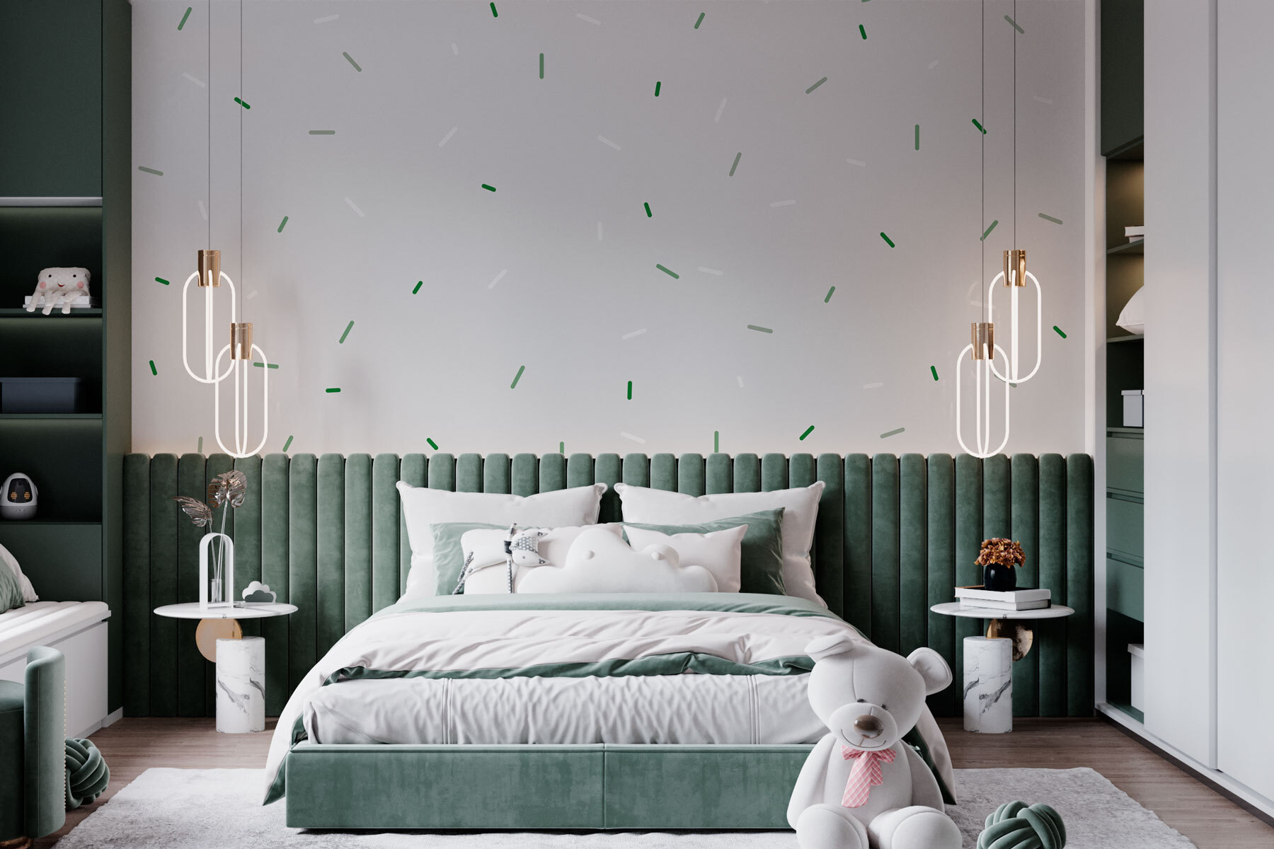 White background with green and white specks White background with green and white specks