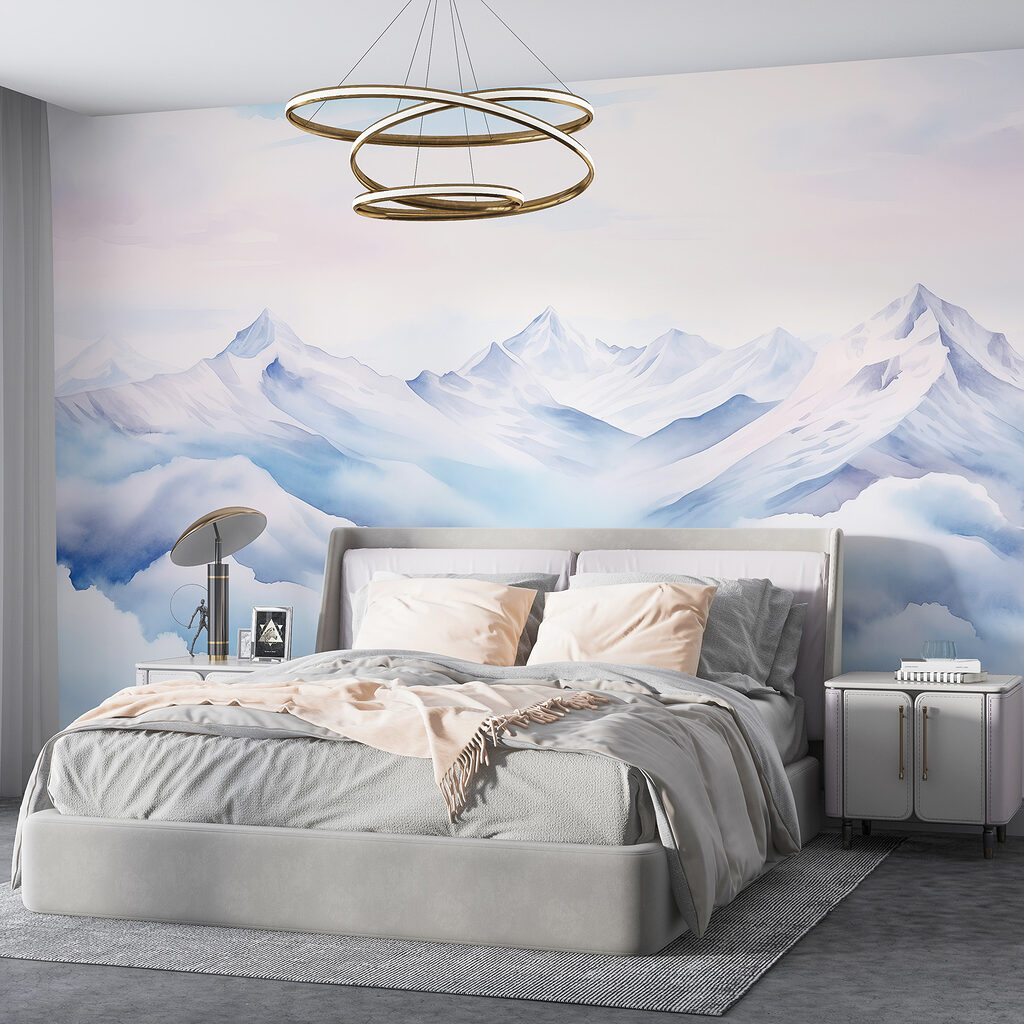 Watercolor painting of mountains and clouds Watercolor painting of mountains and clouds