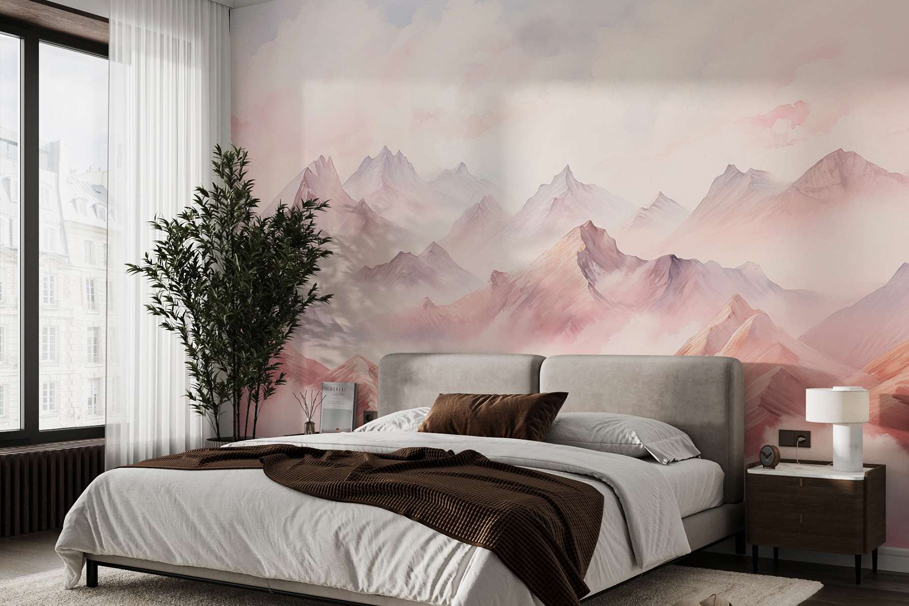 Painting of mountains and clouds
