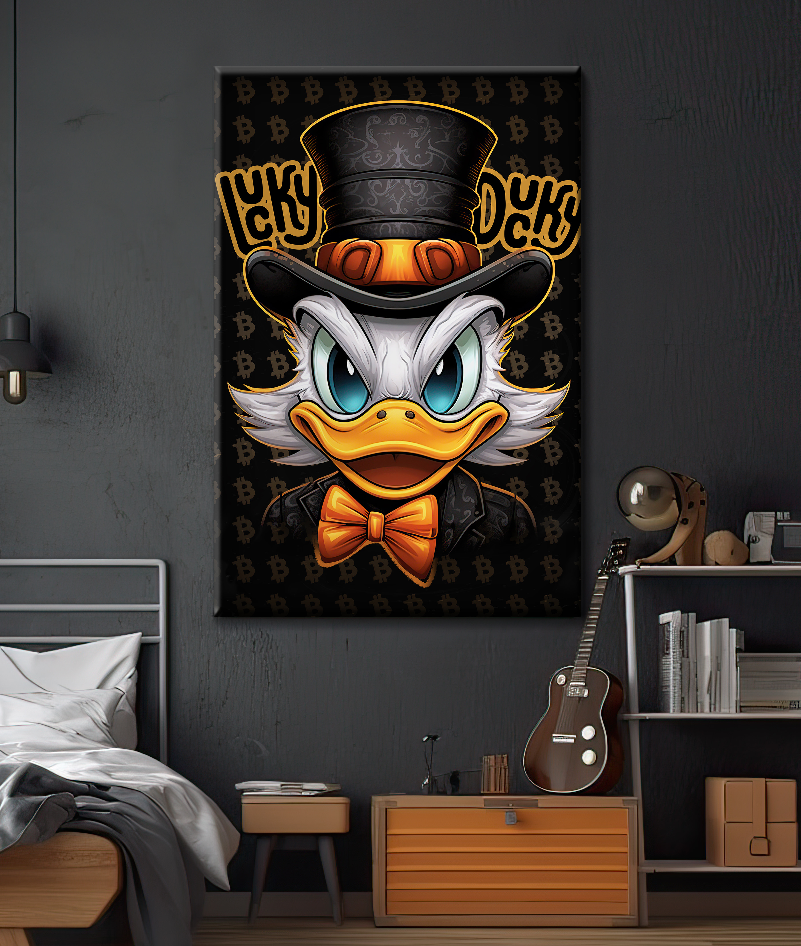 Cartoon duck wearing a top hat