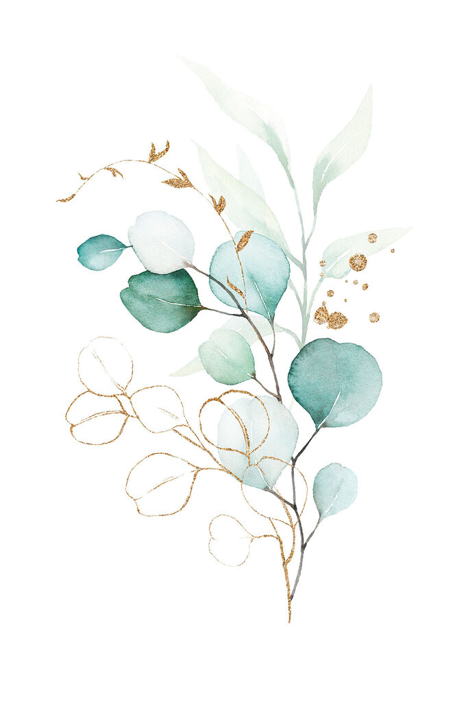 Watercolor painting of a branch with leaves