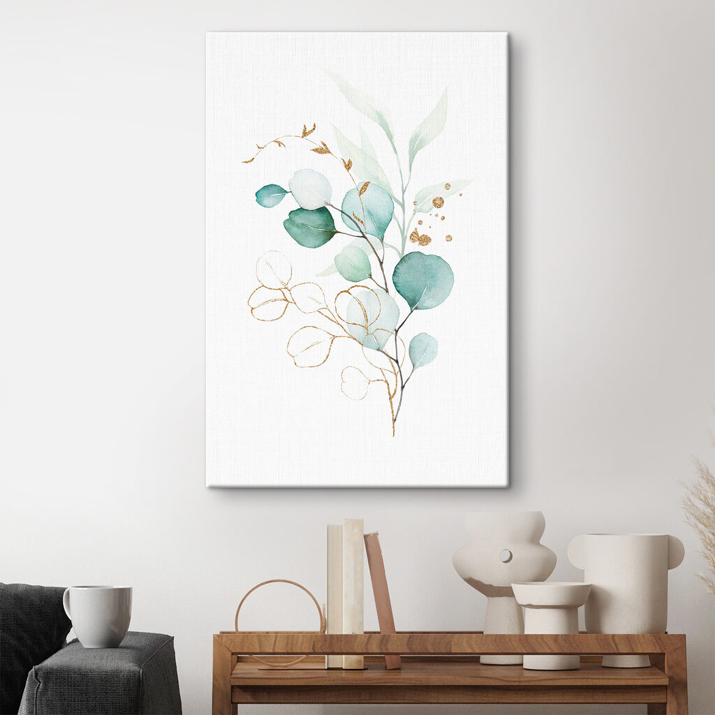 Watercolor painting of a branch with leaves