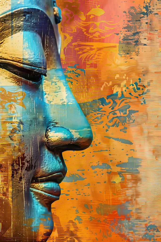 Vibrant face in colorful abstraction