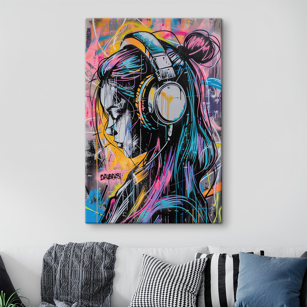 Graffiti of a woman with headphones