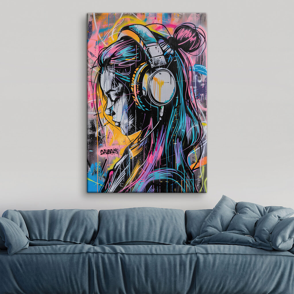 Graffiti of a woman with headphones