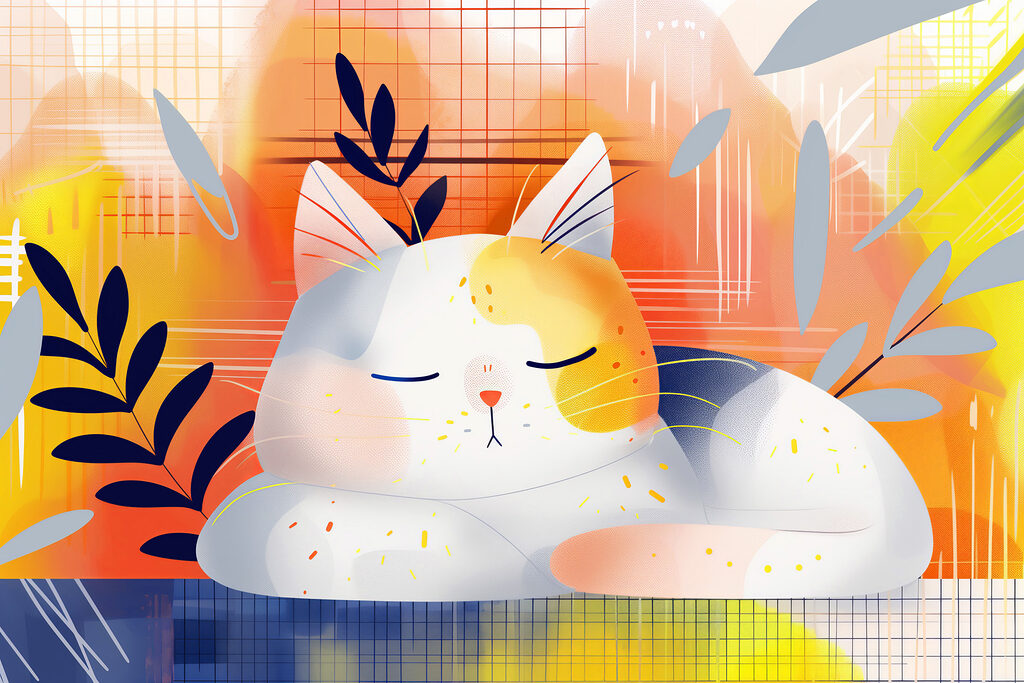 Cat sleeping with leaves on its head