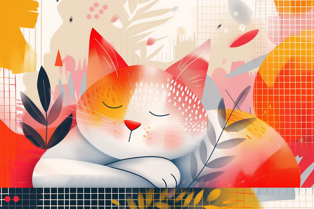 Dreamy cat amidst vibrant colors