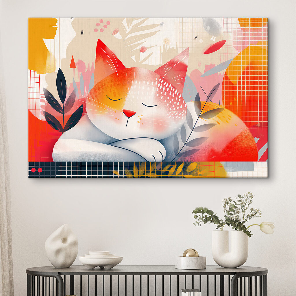 Dreamy cat amidst vibrant colors