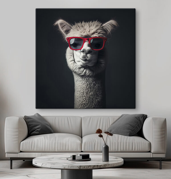 Lama w czerwonych okularach przeciwsłonecznych Lama w czerwonych okularach przeciwsłonecznych