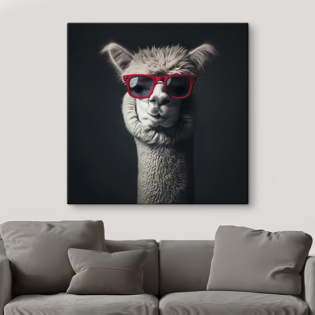 Llama wearing red sunglasses