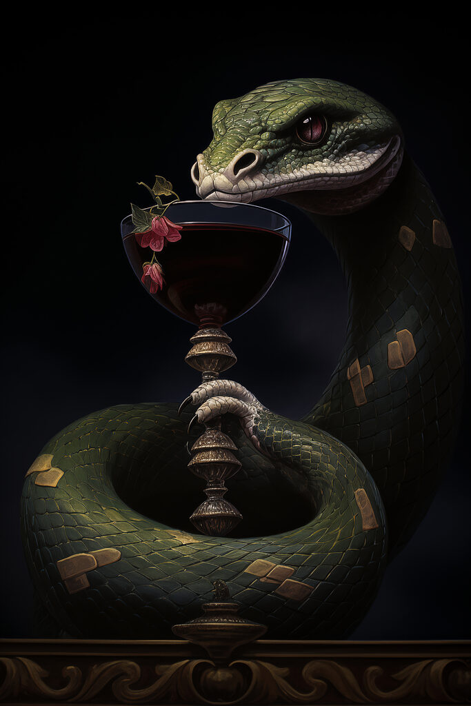 Snake holding a glass of wine Snake holding a glass of wine