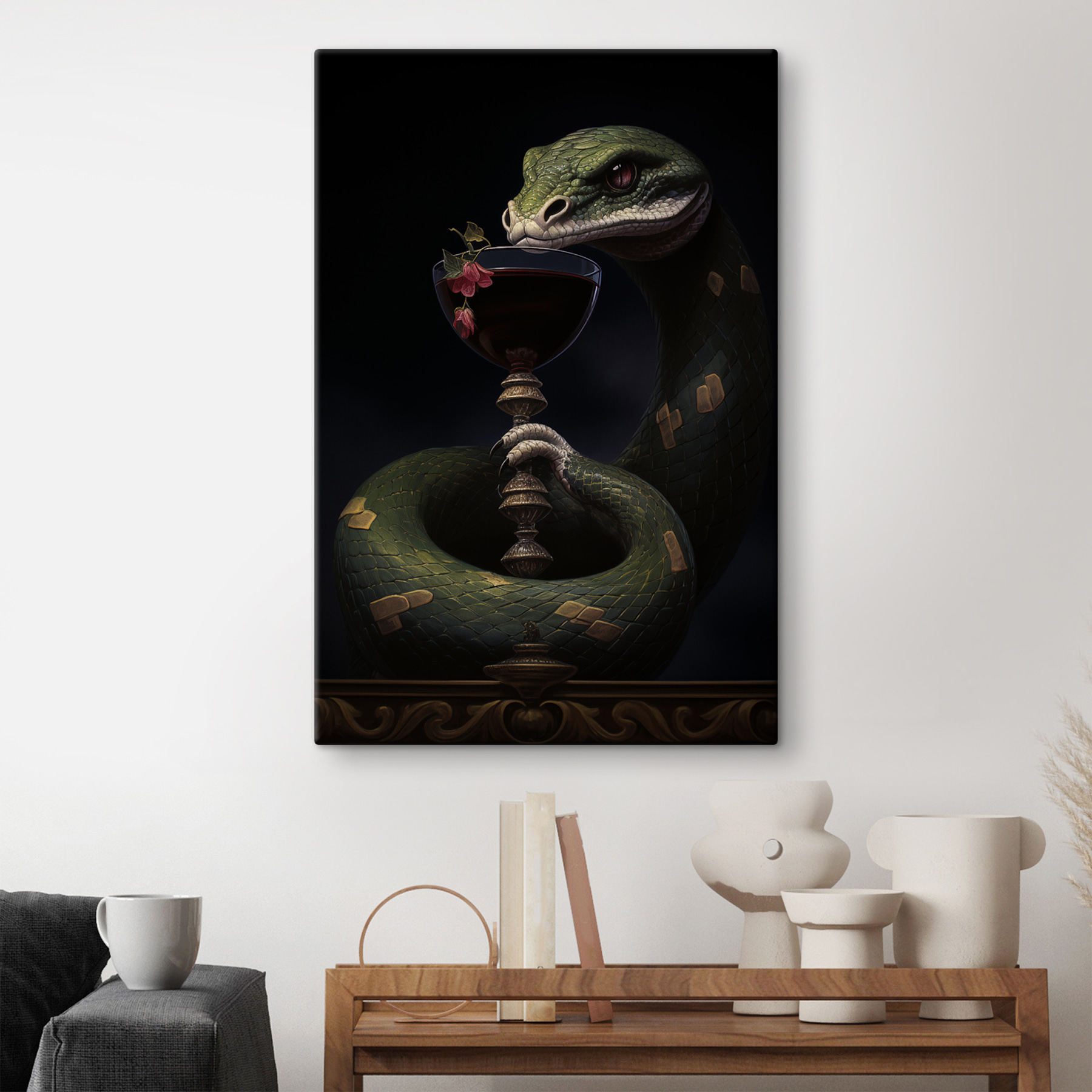 Snake holding a glass of wine Snake holding a glass of wine