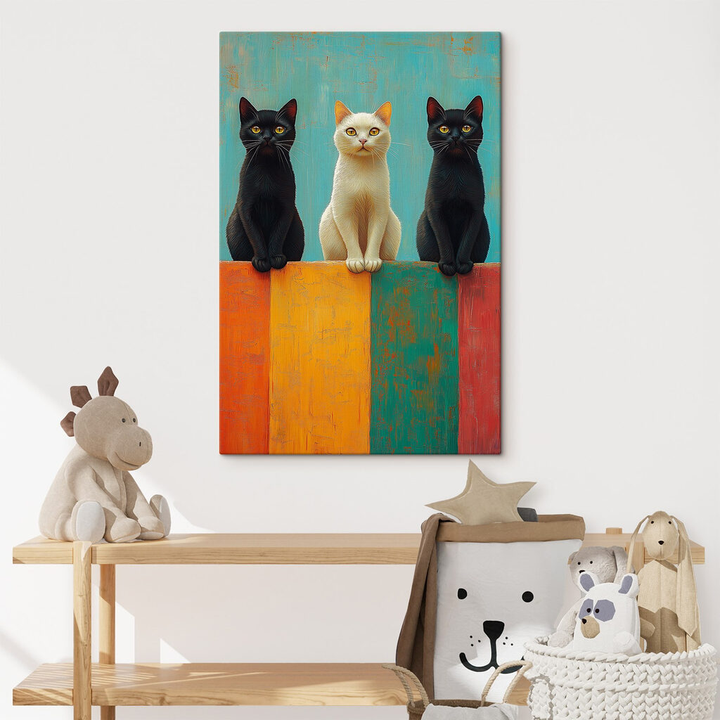Three cats enjoying colorful scenery Three cats enjoying colorful scenery
