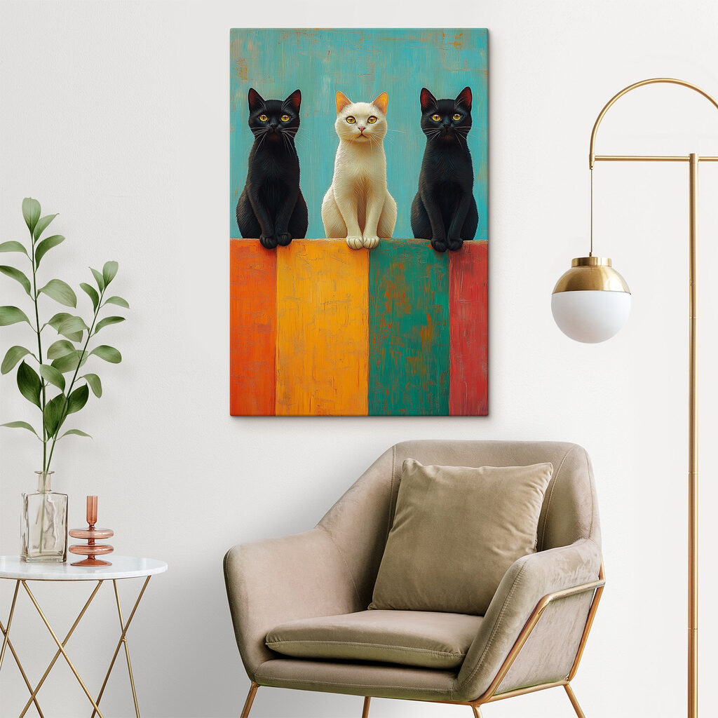 Three cats enjoying colorful scenery Three cats enjoying colorful scenery