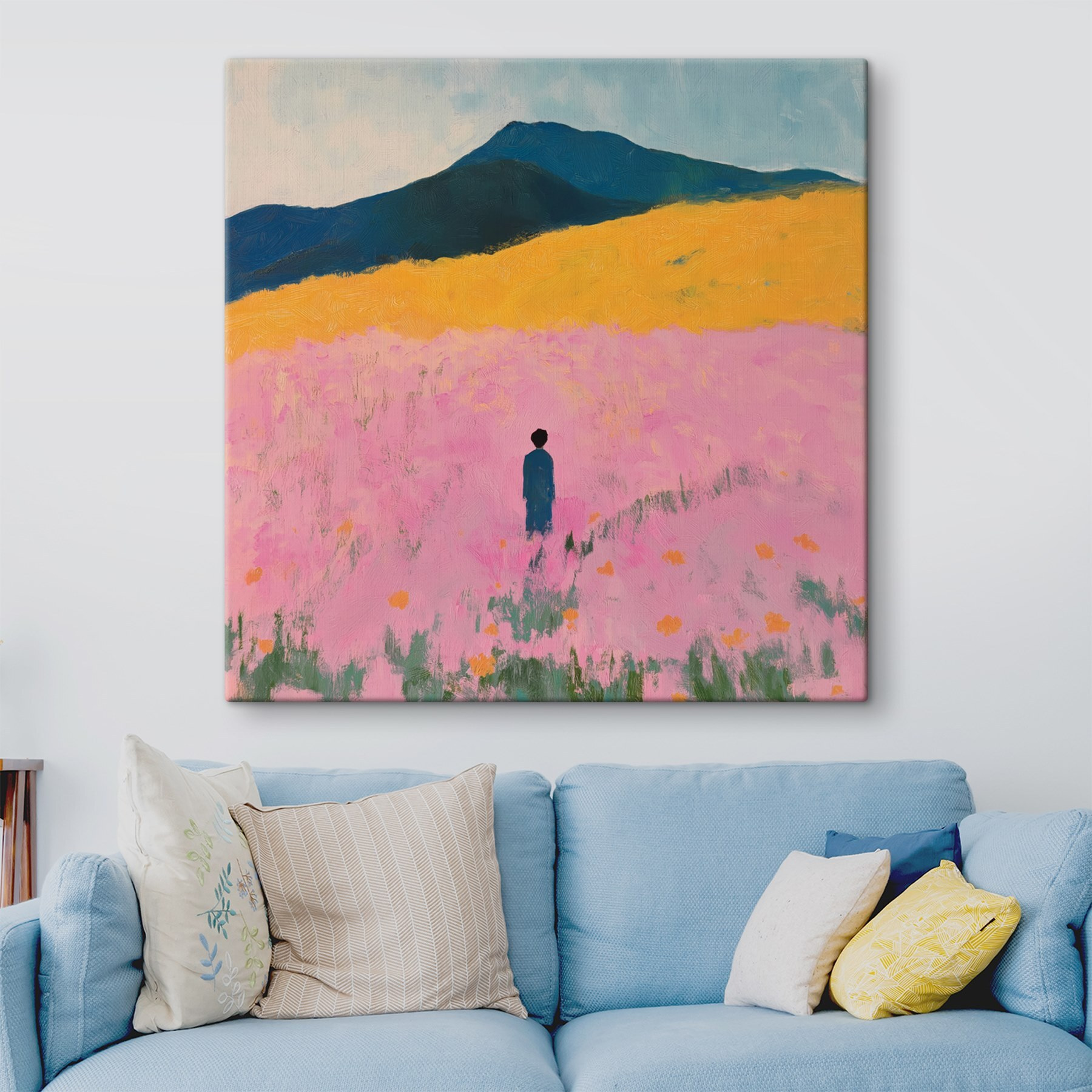 Person standing in a field of flowers