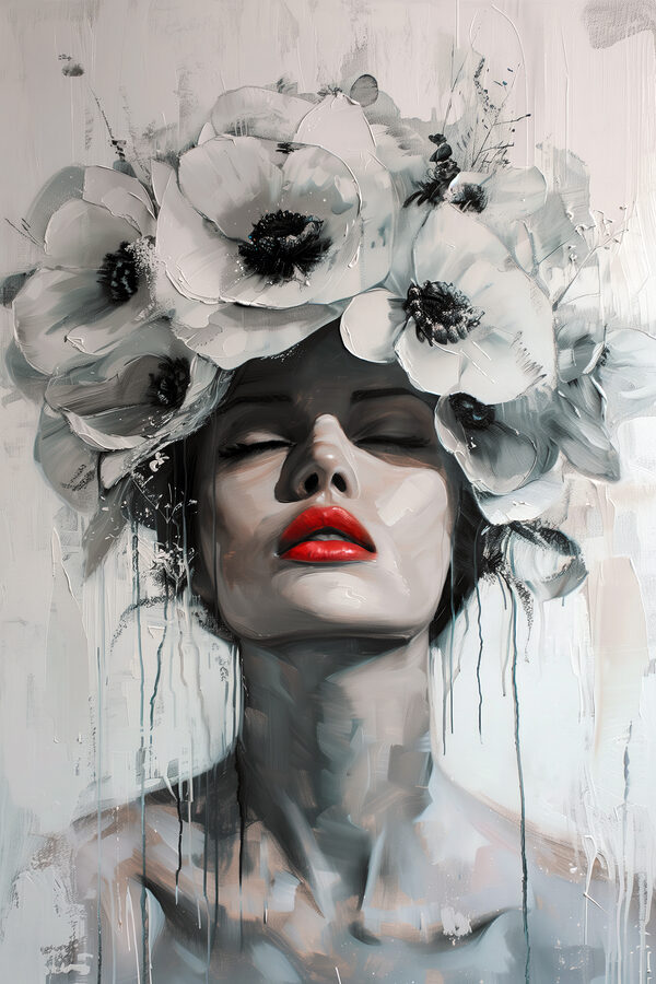 Painting of a woman with flowers on her head