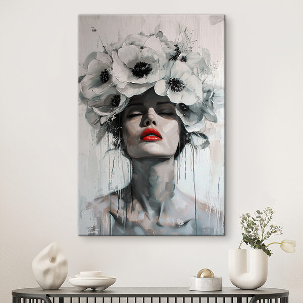 Painting of a woman with flowers on her head