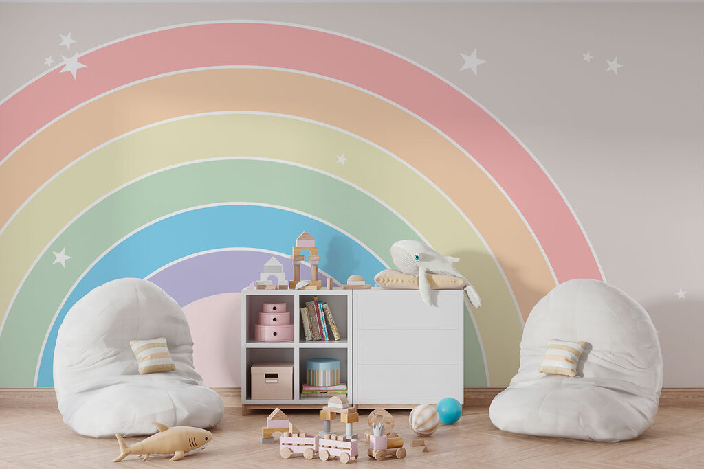 Rainbow with stars in the sky