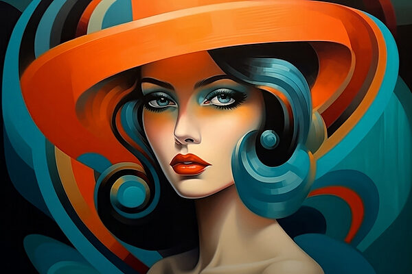 Woman with blue hair and orange hat Woman with blue hair and orange hat
