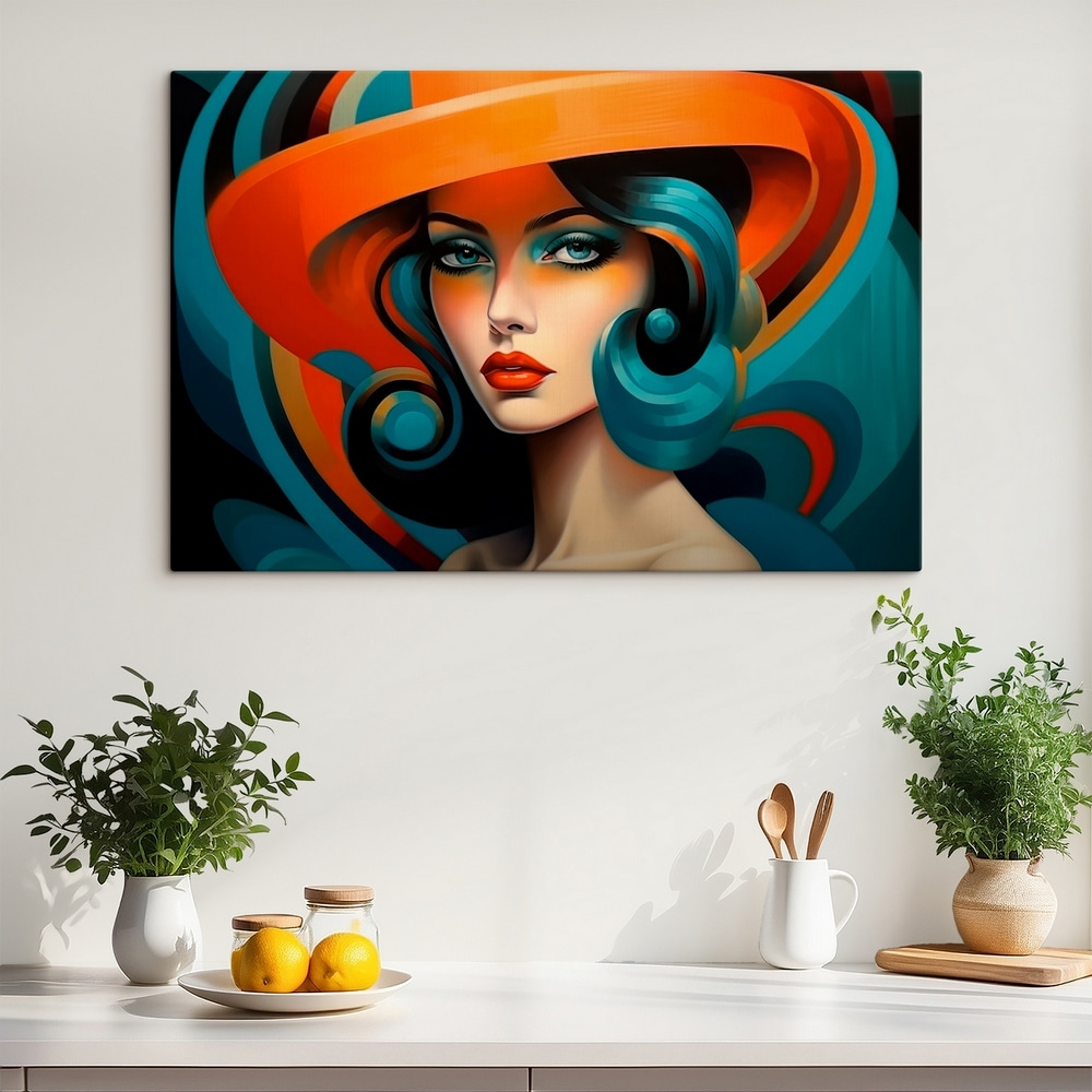 Woman with blue hair and orange hat Woman with blue hair and orange hat