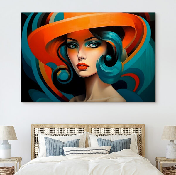 Woman with blue hair and orange hat Woman with blue hair and orange hat