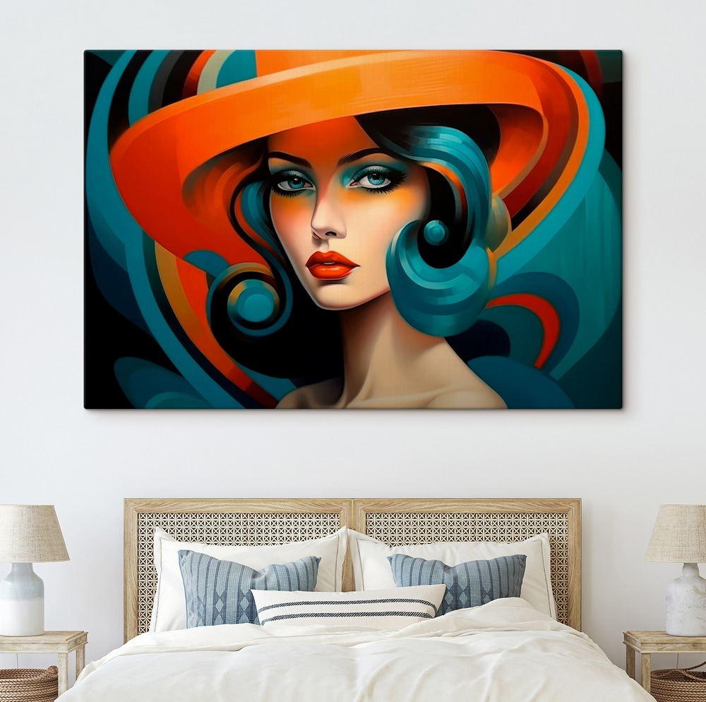 Woman with blue hair and orange hat Woman with blue hair and orange hat