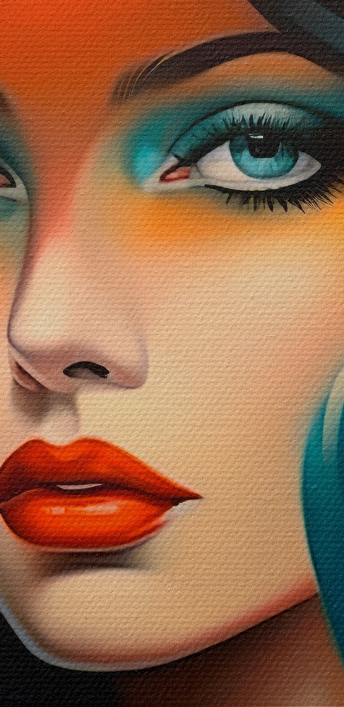 Woman with blue hair and orange hat Woman with blue hair and orange hat