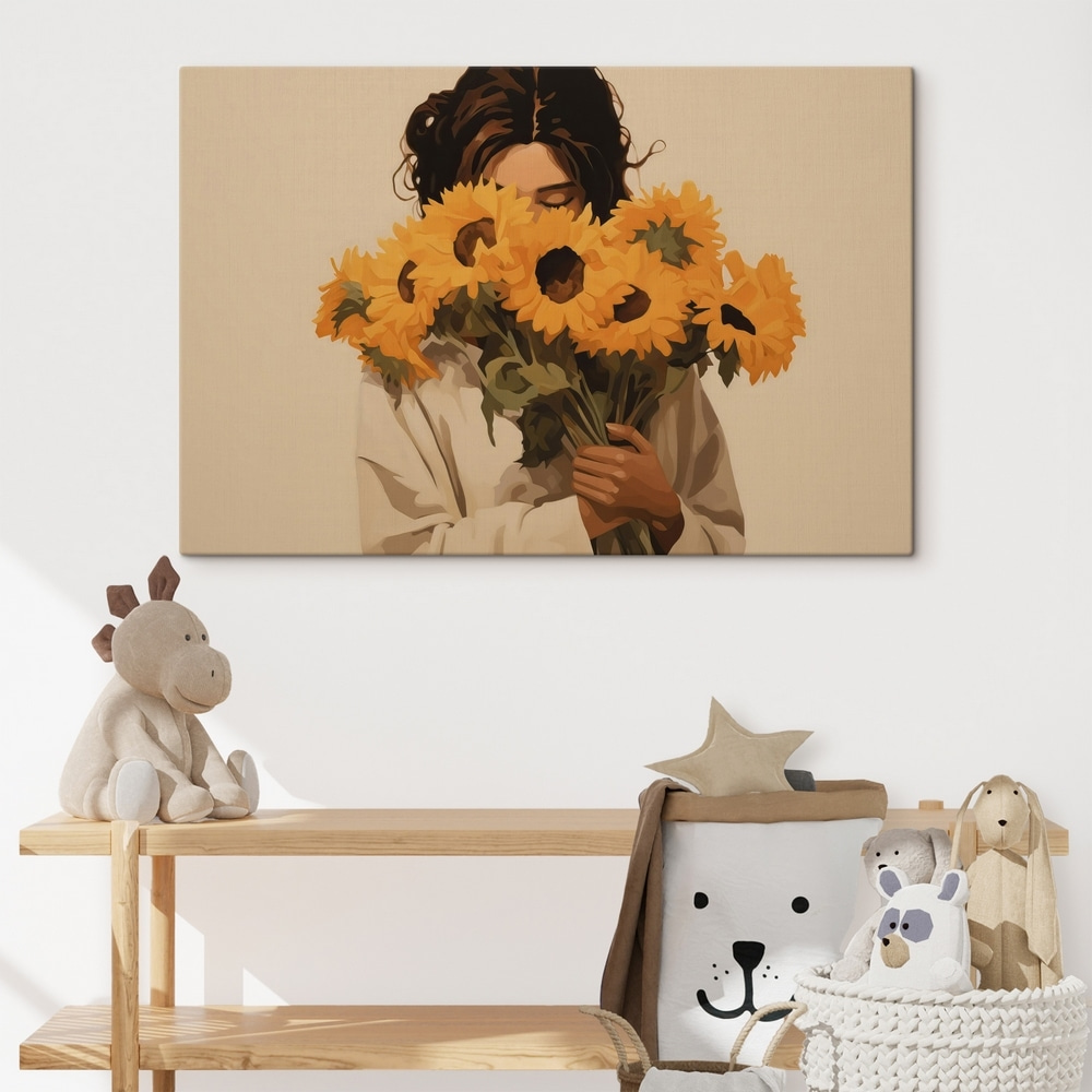 Woman holding a bouquet of sunflowers