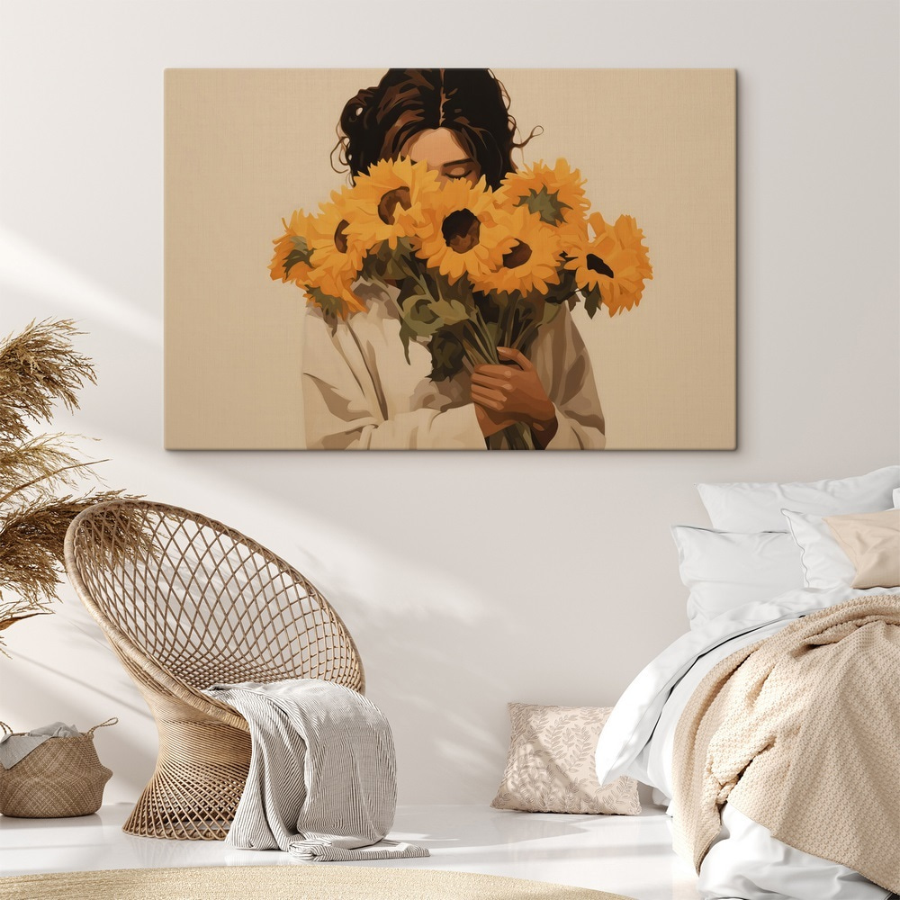 Woman holding a bouquet of sunflowers