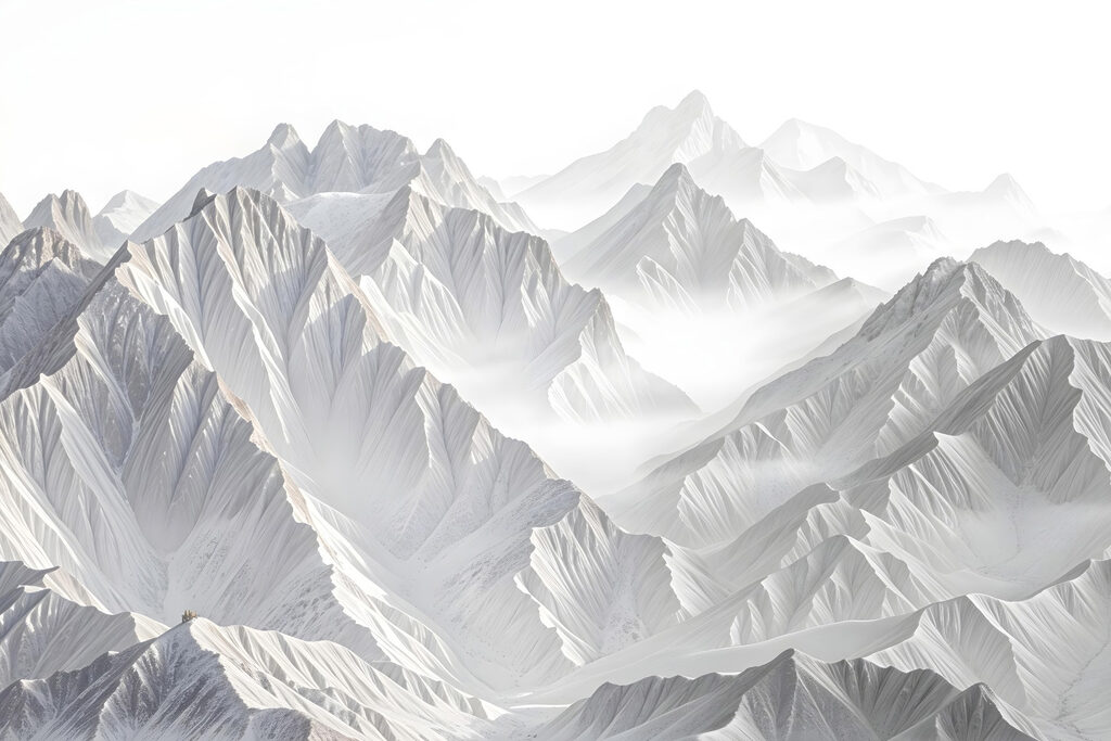 Snowy mountain range with clouds