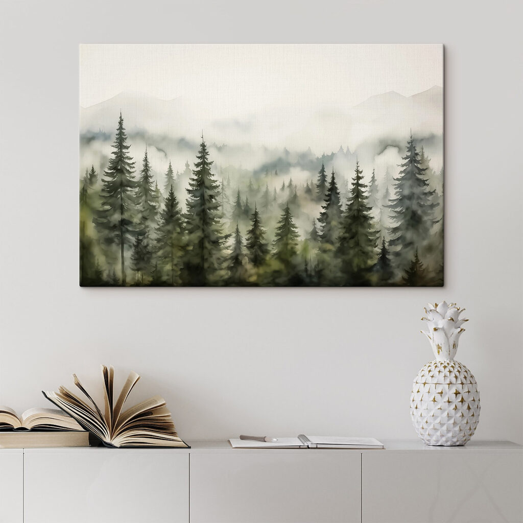 Foggy forest with trees Foggy forest with trees
