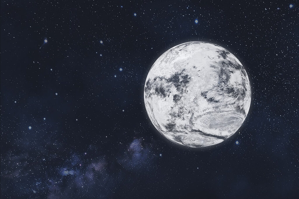 Moon in space with stars