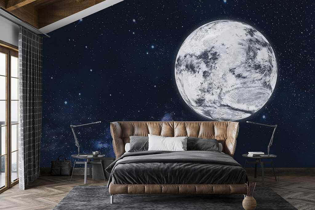 Moon in space with stars