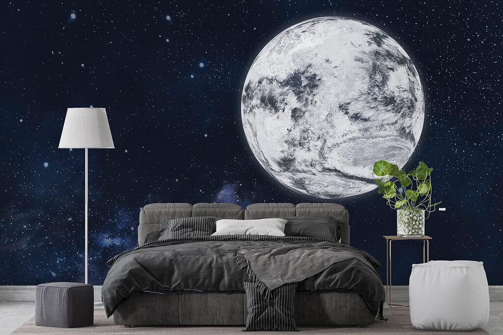 Moon in space with stars