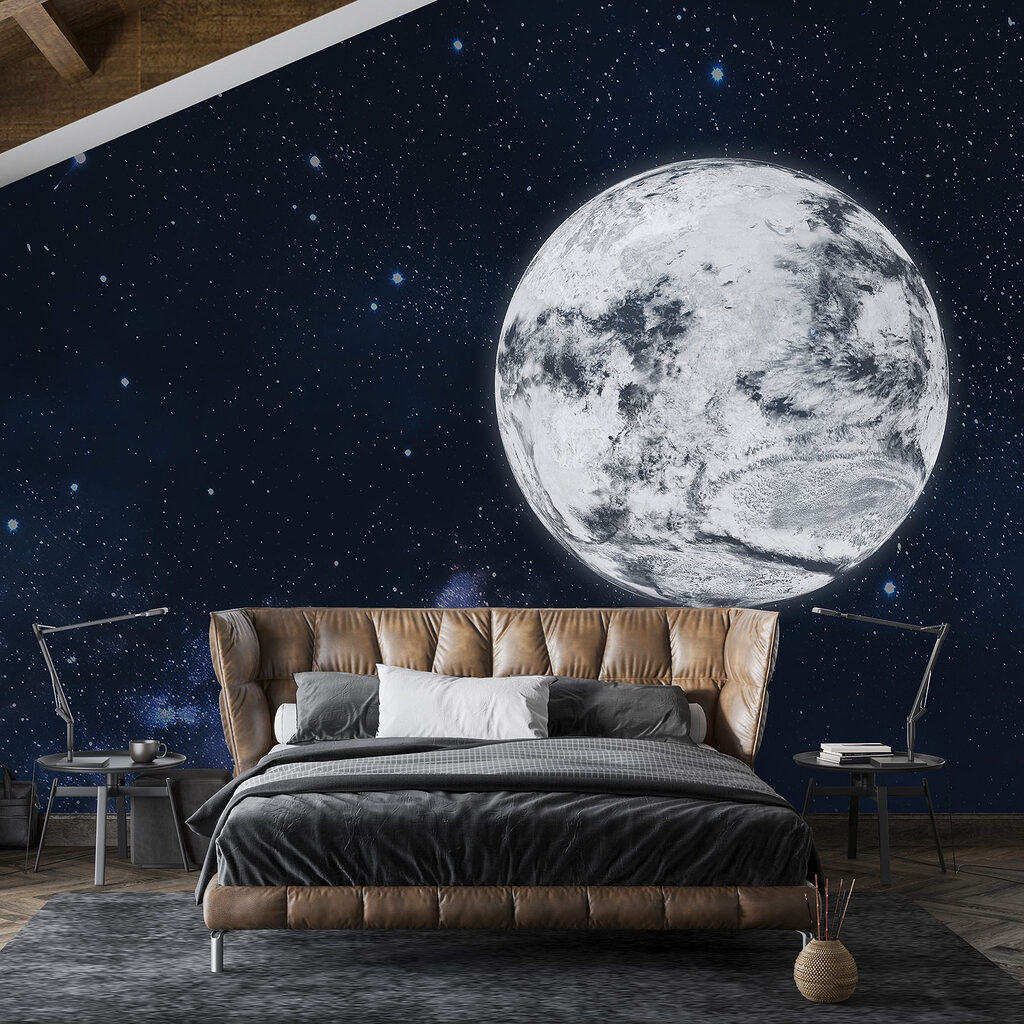 Moon in space with stars