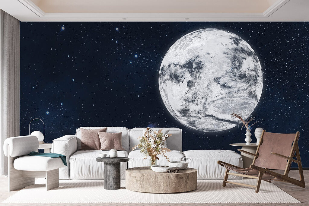 Moon in space with stars