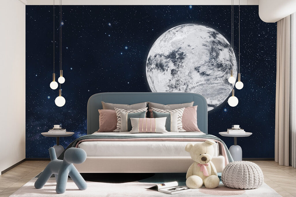 Moon in space with stars