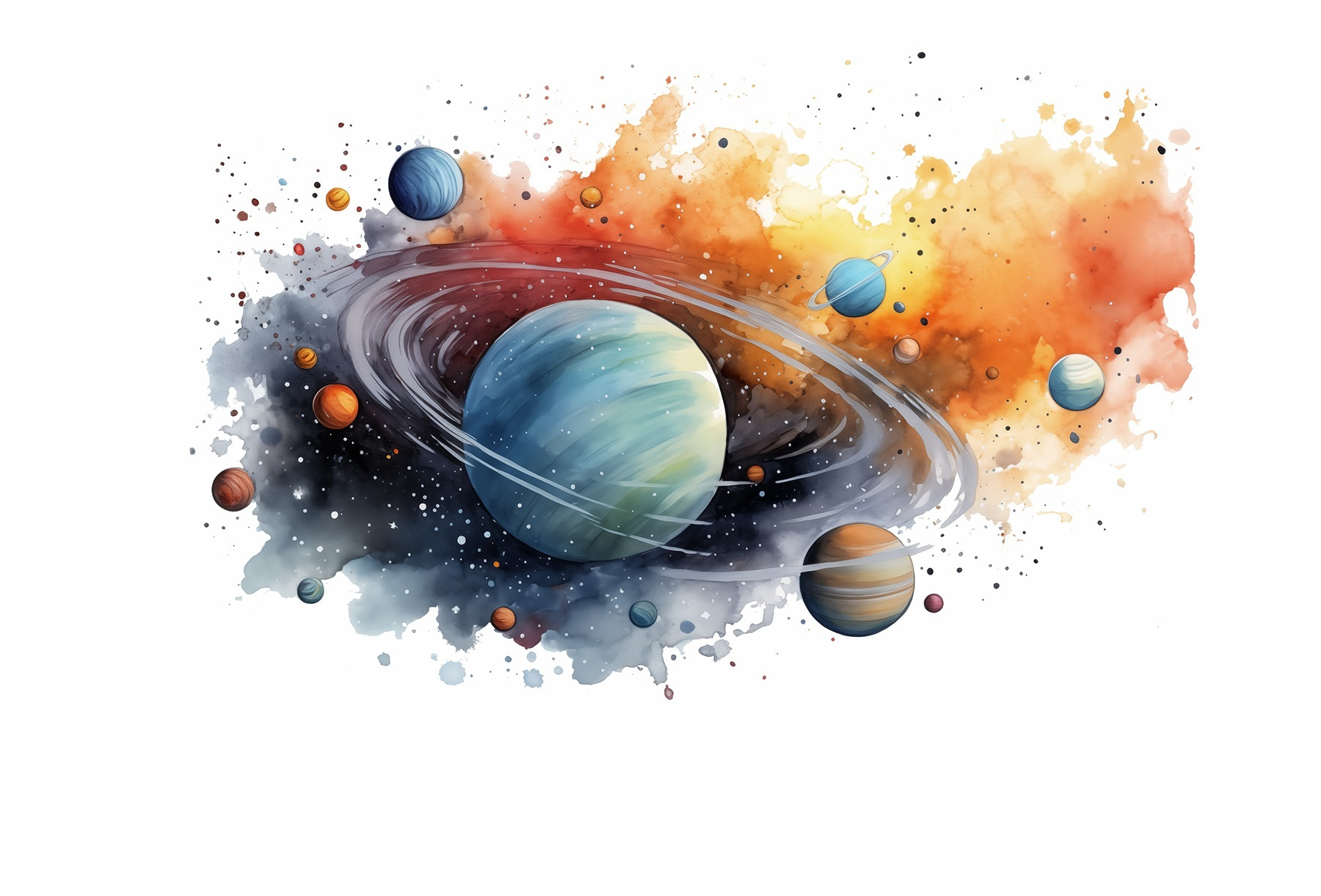 Watercolor of planets and stars