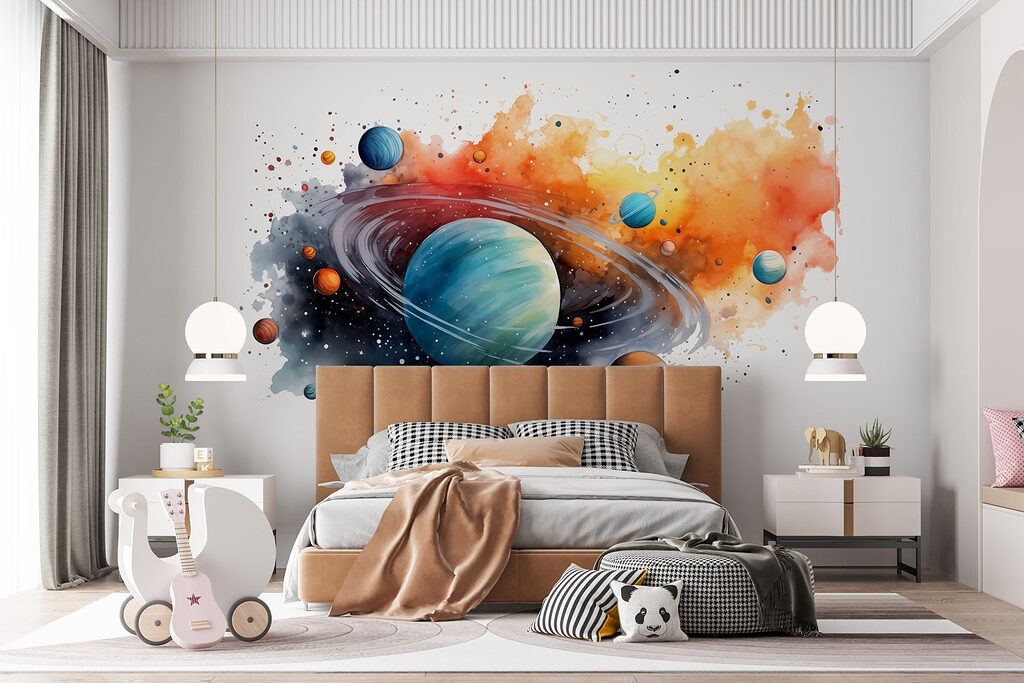 Watercolor of planets and stars
