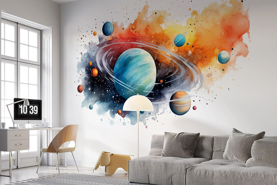Akwarela planet i gwiazd